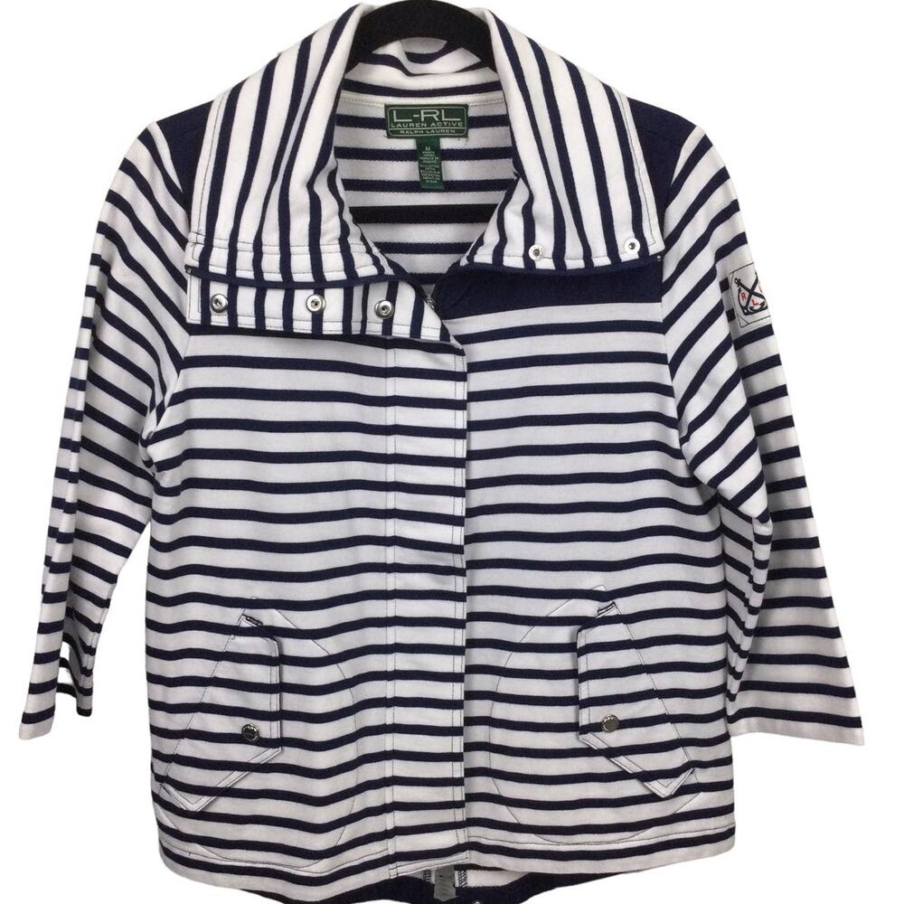 L-RL Lauren Active Coastal Chic Preppy Nautical Athleisure Full Zip Jacket M